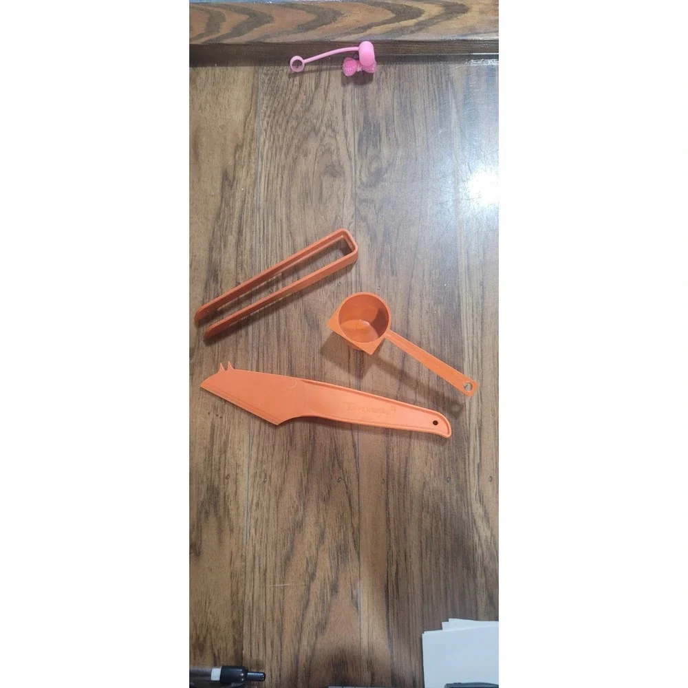Lot of 3 Vintage TUPPERWARE-   orange scoop, lettuce slicer, and tongs